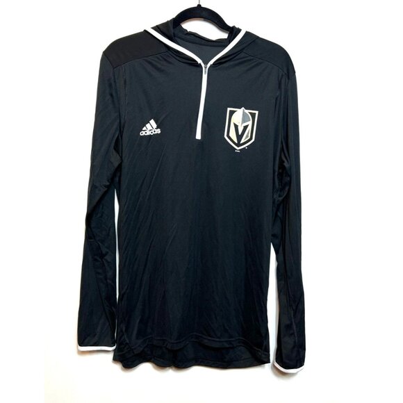 Adidas Men's Vegas Golden Knights Black Long Sleeve 1/4-Zip Hoodie T-Shirt Large - Picture 4 of 11